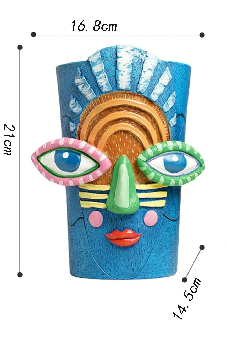 Vaso Artístico de Rosto em Resina para Decoração