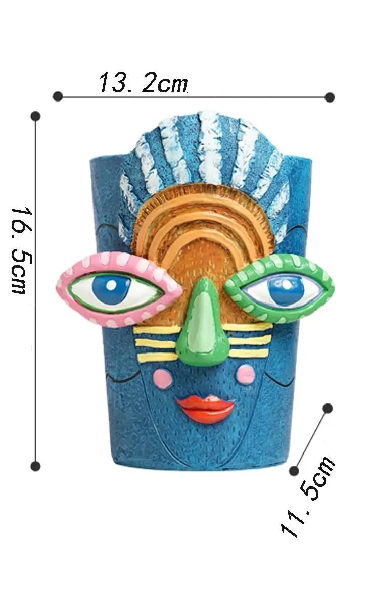 Vaso Artístico de Rosto em Resina para Decoração