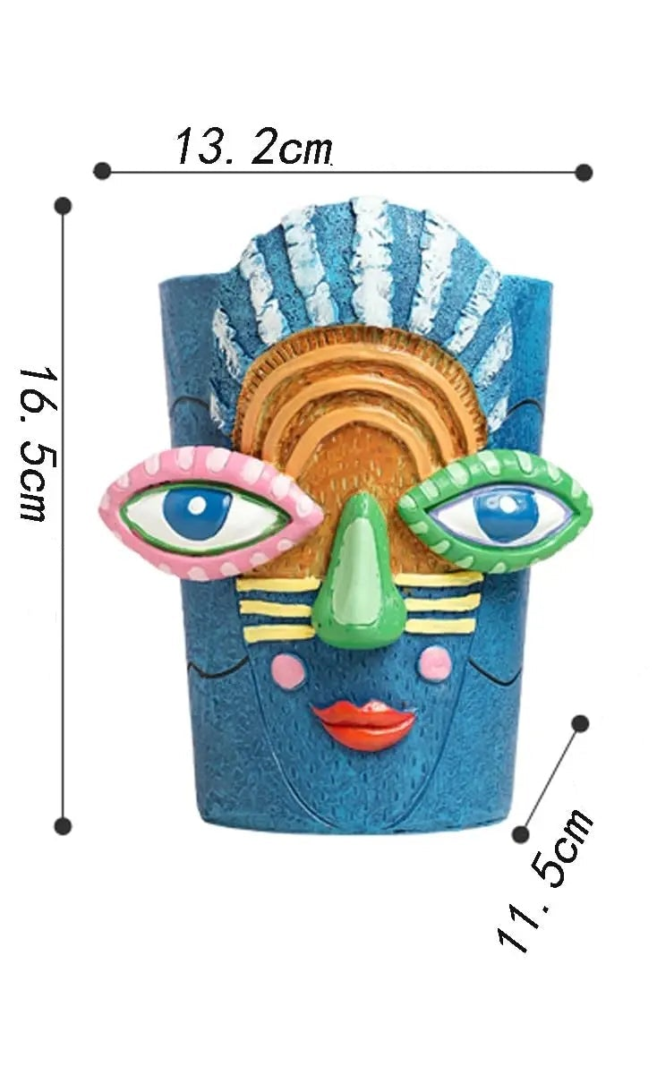 Vaso Artístico de Rosto em Resina para Decoração