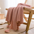 Cobertores nórdicos para cama, sofá, colcha de malha grossa, cobertor de malha com borla, cor lisa, waffle em relevo