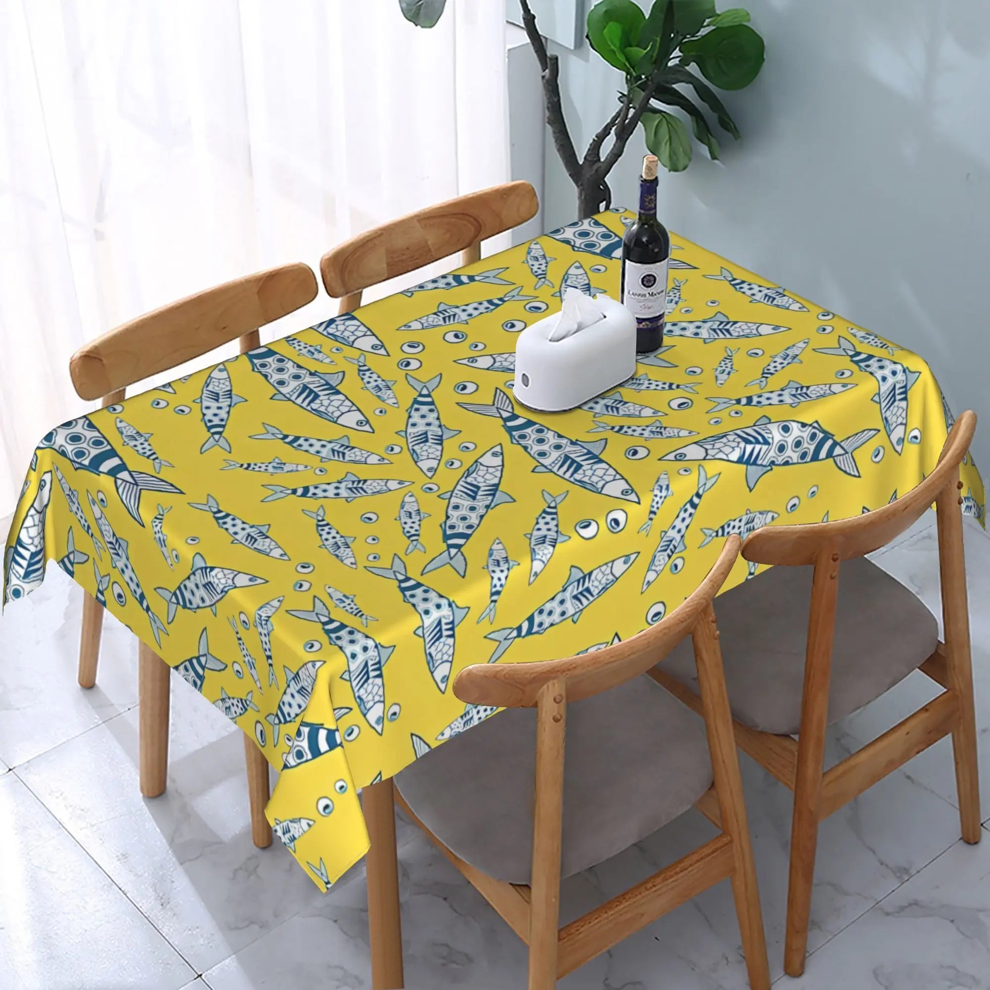 1pc colorido sardina peixe impressão capa de mesa poliéster toalha de mesa vibrante acessório durável quadrado/retângulo pano de mesa