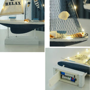 Retro estilo mediterrâneo de madeira led barco à vela modelo criativo oceano estilo desktop ornamento artesanato pequeno barco decoração para casa presente