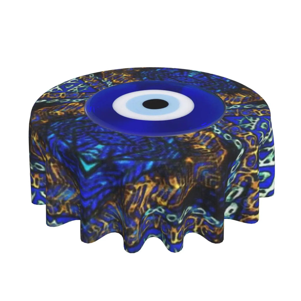Toalha de mesa redonda de mau olhado, capa de mesa decorativa de tecido, toalha de mesa de 60 polegadas para mesa