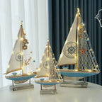 Retro estilo mediterrâneo de madeira led barco à vela modelo criativo oceano estilo desktop ornamento artesanato pequeno barco decoração para casa presente