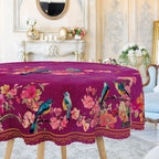 Toalha de mesa floral e pássaro estilo chinês, padrão floral e pássaro rosa, estilo de pintura de lavagem de tinta, pássaro azul, padrão de impressão floral florescendo, bordas em relevo, presente perfeito para família e amigos