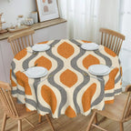 Orange Wave Gradient Retro Pattern Round Tablecloths 60 Inch Abstract Geometric Table Covers for Kitchen Table Cloth
