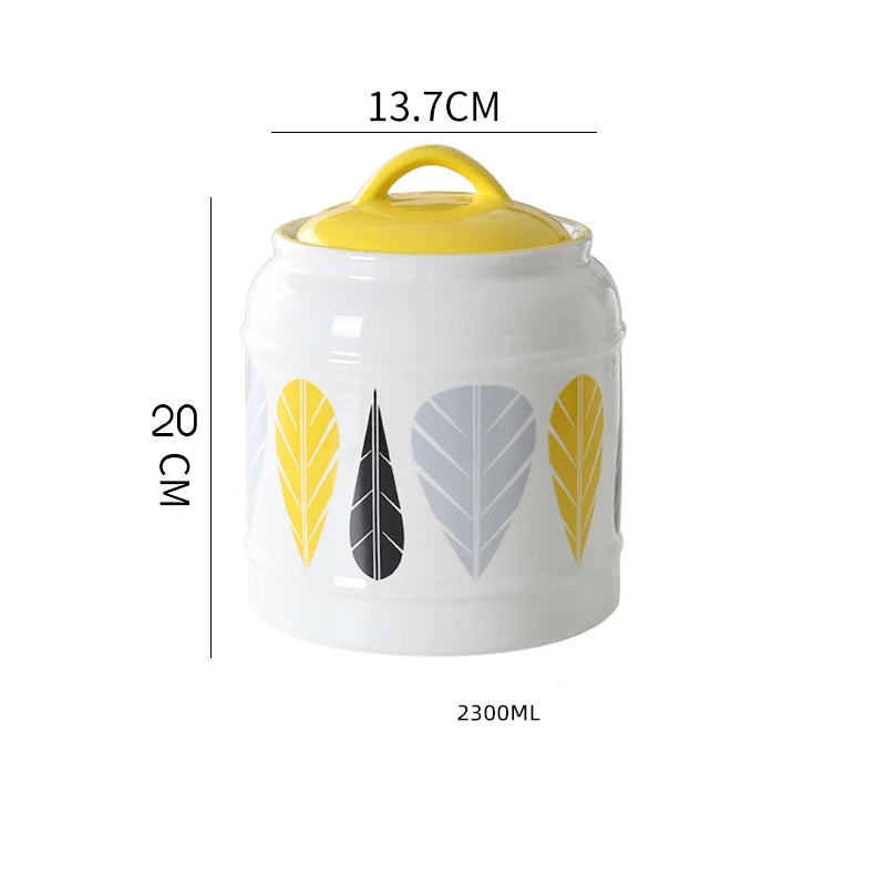 Jarro selado cerâmico com tampa, jarra do armazenamento da mercearia, grande capacidade, transportador portátil do chá, armazenamento do petisco da umidade-prova, uso home