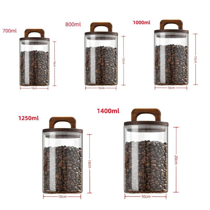 Tampa de madeira pote de vidro hermético recipiente de alimentos chá grãos de café garrafas de armazenamento de cozinha jar selado motivos frasco de doces