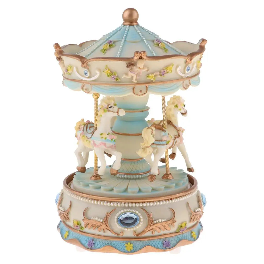 Brinquedo musical de resina artesanal, cavalo giratório, carrossel, caixa de música, artesanato, decoração de casa, brinquedos colecionáveis, presente de aniversário