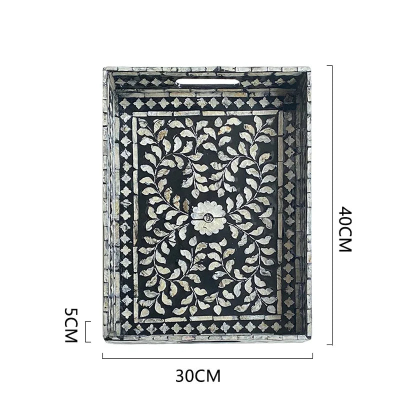 Ahunderjiaz-Bandeja Retro Shell Quadrado, Sala De Jantar E Sala De Estar, Decorações De Mesa, Armazenamento De Luxo Preto Leve, Bandeja De Frutas, Casa D