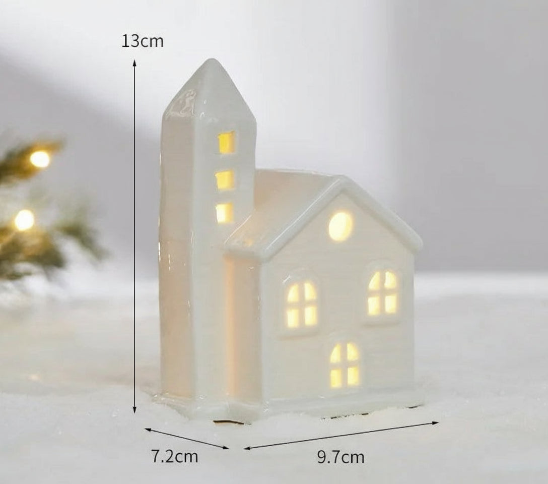 Ornamentos criativos de cerâmica pequenas casas decorações de natal brilhantes casas de neve mobiliário doméstico ins ornamentos decoração