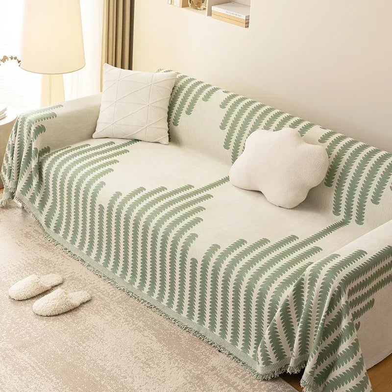 Engrossar cobertor de chenille clássico preto listra sofá cobertor verão antiderrapante cobertor escritório nap xale almofada capas de sofá 