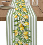 Verão limão frutas flores linho corredor de mesa cômoda cachecol decoração verde branco listrado corredores de mesa feriado cozinha festa decoração
