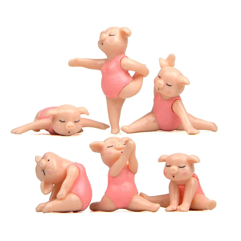 Conjunto de 6 Estatuetas  Porquinhas Dançarinas