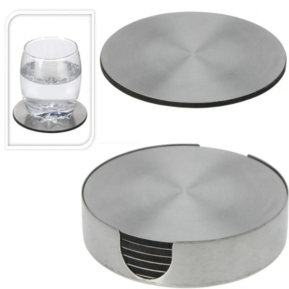 6 pçs/set redondo de aço inoxidável mesa placemats isolamento térmico caneca resistente ao calor cerveja xícara de chá coaster almofada esteira coasters
