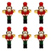 6 pçs anéis de guardanapo de natal árvore de natal floco de neve veados quebra-nozes guardanapo titular fivela de guardanapo de ouro para festa de natal decoração de mesa