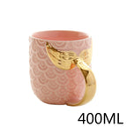 Canecas de 400ml com alça de cauda de sereia dourada, caneca criativa de cerâmica para café, chá, leite, rabo de peixe, presentes novidade