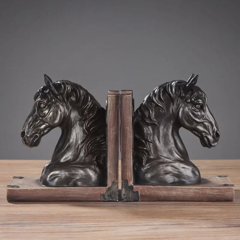 Europeu retro cabeça de cavalo bookstopper (1 pçs) ornamento animal resina adequado para sala estar estudo escritório prateleira decoração