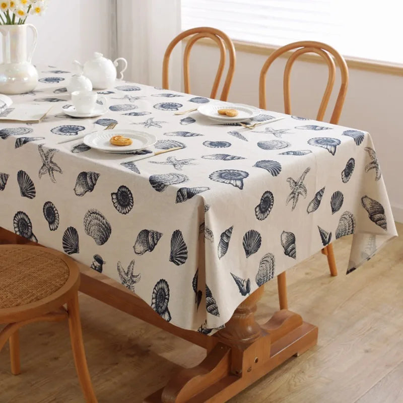 Toalhas de mesa de linho de algodão com padrão de concha do mar estilo ins pano de mesa retangular para casa café cozinha festa capa de mesa de cozinha
