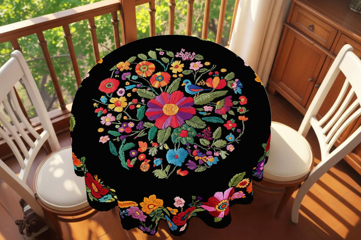 1 peça, toalha de mesa de flores coloridas estilo mexicano + 4 peças autoadesivas, padrão de flores, borda em relevo, adequada para decoração de quarto de cozinha em casa, presente perfeito