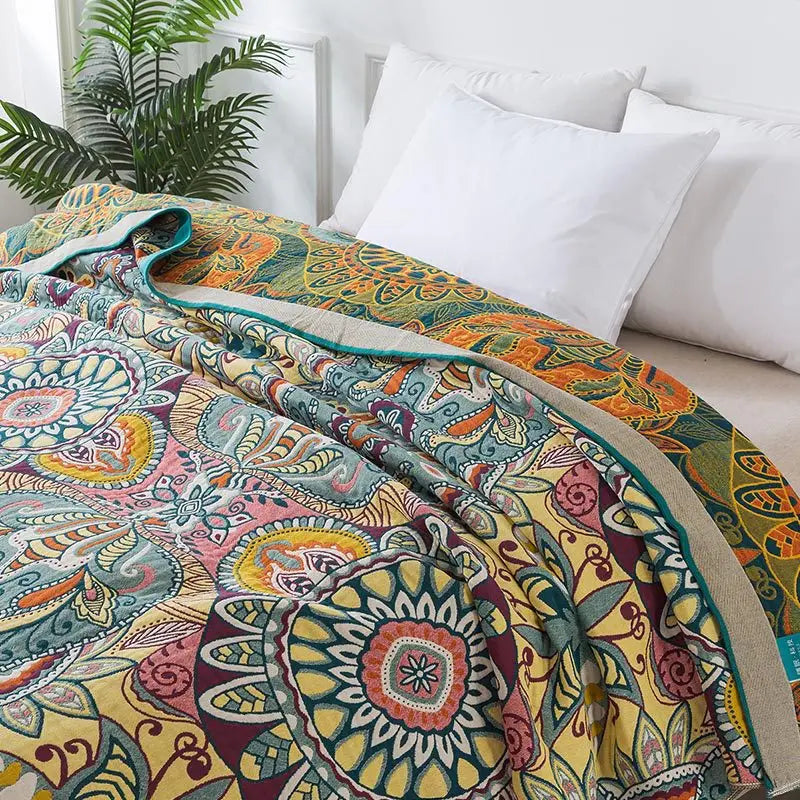 Colcha dupla de algodão puro gaze toalha colcha multifuncional cobertor verão ar condicionado refrigeração colcha boho capa de sofá