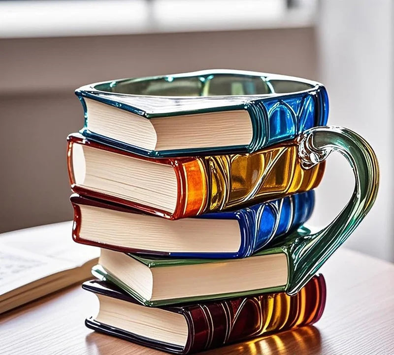 Caneca de livro pintada 11oz, novidade, livros pintados em 3d, caneca de café, livros de resina coloridos exclusivos, pilha de copo de café, coleção de presentes