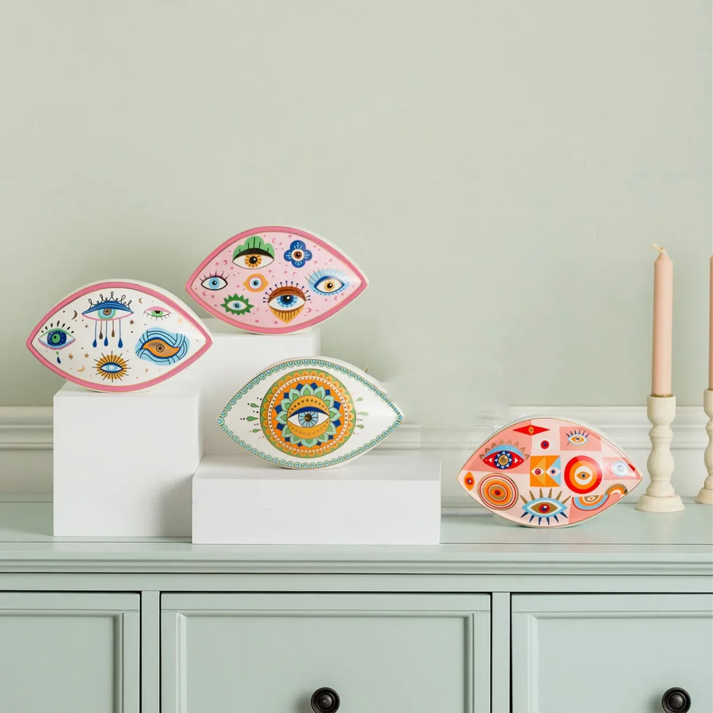 Artesanato de cerâmica criativo, decoração de casa, azul turco, esculturas de mau olhado, estátua de olho do diabo, estilo marrocos, ornamentos de mesa