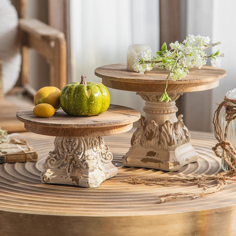 Carrinho De Exibição De Bandeja De Frutas De Madeira Enfeites De Casamento Risers Brancos Resistiu, Coluna De Escultura, Carrinho De Exibição De Sobremesa