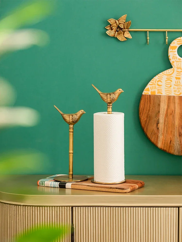 Suporte de Papel Toalha de Bronze com Pássaro Decorativo