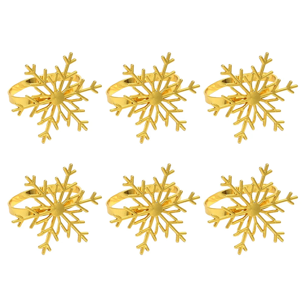 6 pçs anéis de guardanapo de natal árvore de natal floco de neve veados quebra-nozes guardanapo titular fivela de guardanapo de ouro para festa de natal decoração de mesa