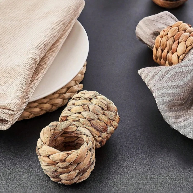 2/6 pces suporte de anéis de guardanapo de fazenda feito à mão, suporte de anéis de guardanapo de tecido rústico, outono tecido para o natal, ano novo