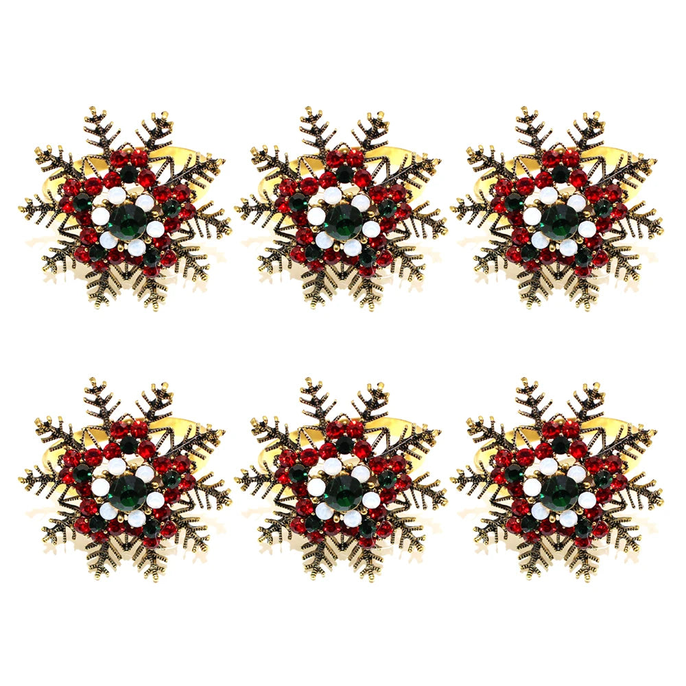 6 pçs anéis de guardanapo de natal árvore de natal floco de neve veados quebra-nozes guardanapo titular fivela de guardanapo de ouro para festa de natal decoração de mesa