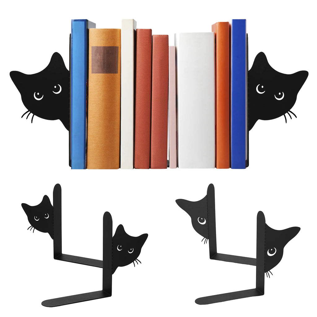 2 pçs peeping gato forma metal bookends decorativo desktop livro termina versátil base estável estante estantes para escritório em casa