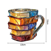 Caneca de livro pintada 11oz, novidade, livros pintados em 3d, caneca de café, livros de resina coloridos exclusivos, pilha de copo de café, coleção de presentes