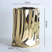 Prata ruffled flor vaso de cerâmica porcelana arranjo flor decoração saco forma terrário vasos decoração para casa