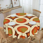 Orange Wave Gradient Retro Pattern Round Tablecloths 60 Inch Abstract Geometric Table Covers for Kitchen Table Cloth