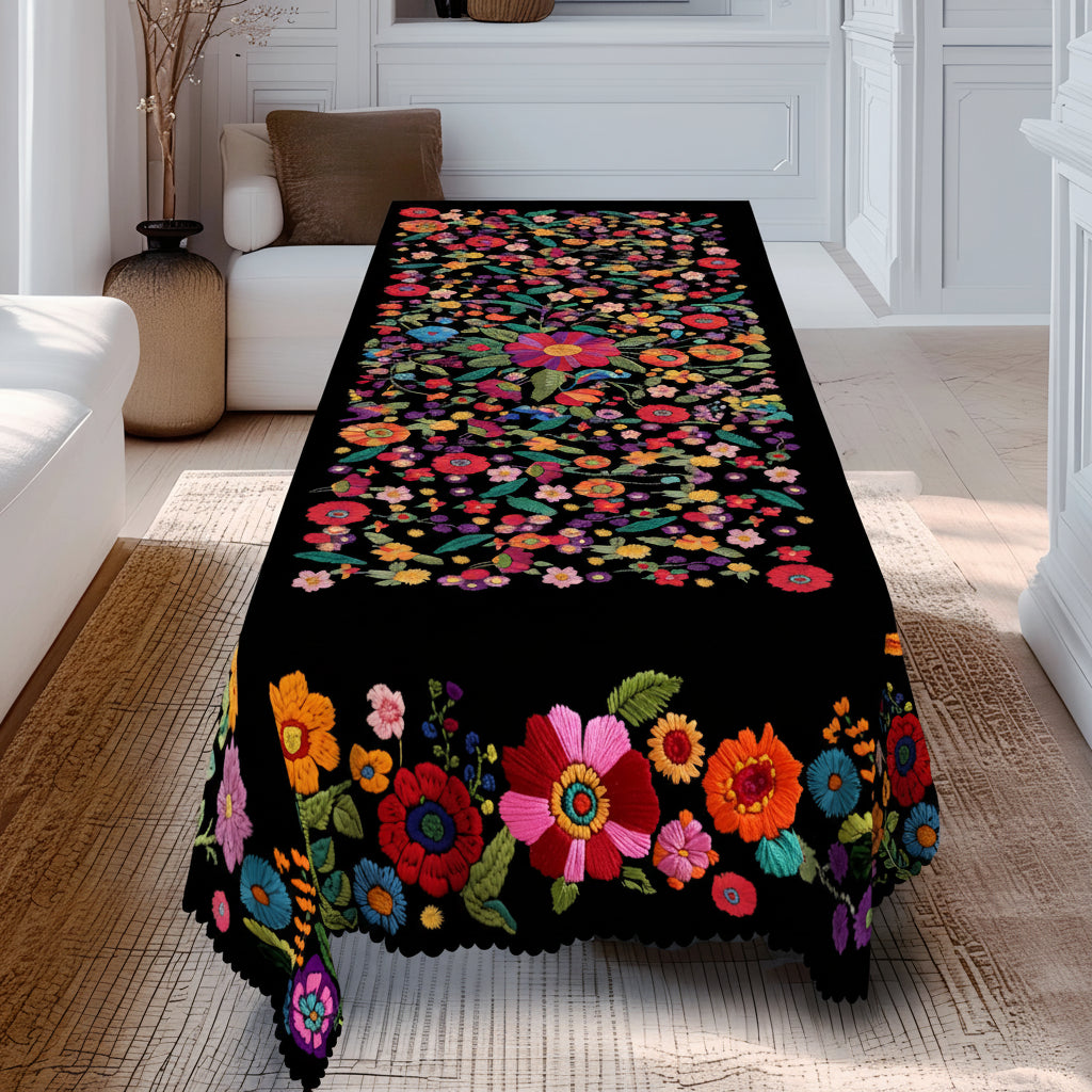 1 peça, toalha de mesa de flores coloridas estilo mexicano + 4 peças autoadesivas, padrão de flores, borda em relevo, adequada para decoração de quarto de cozinha em casa, presente perfeito