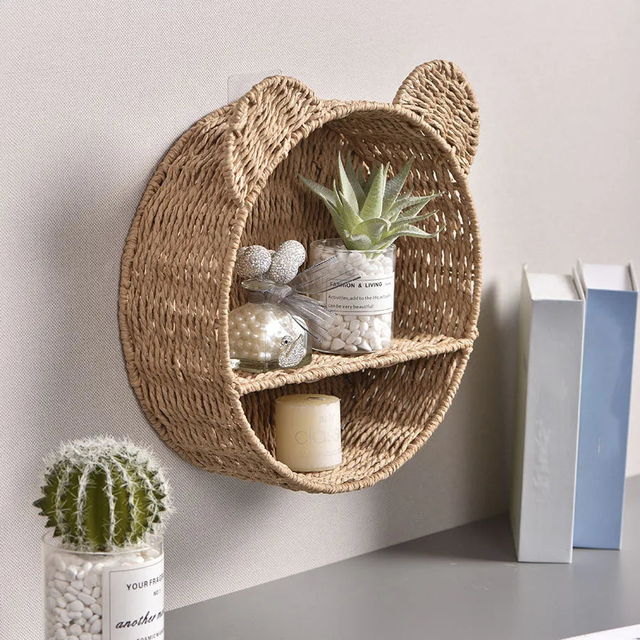 Cesta de parede cesta de armazenamento tecida à mão cesta de suspensão de rattan simulado cesta de suspensão de parede decoração de casa