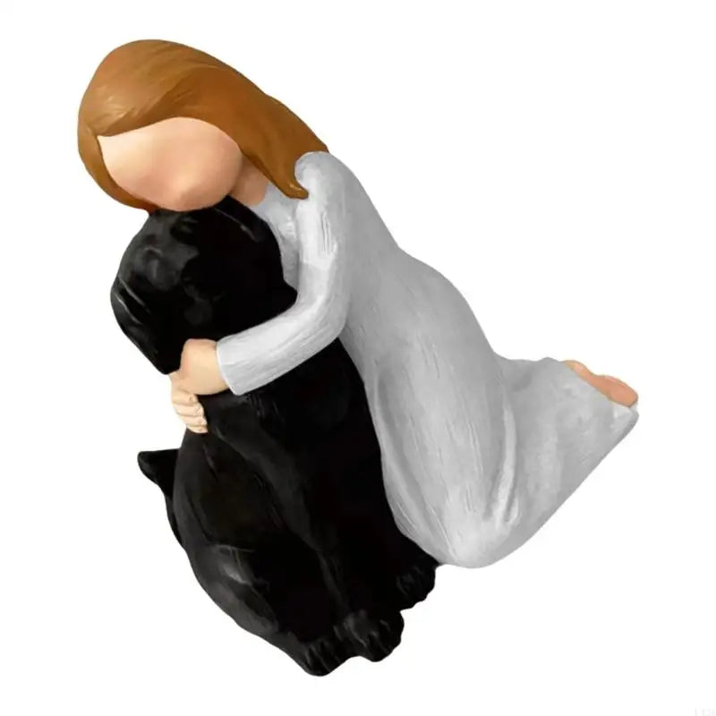 Estátua Decorativa de Menina com Cachorro em Resina