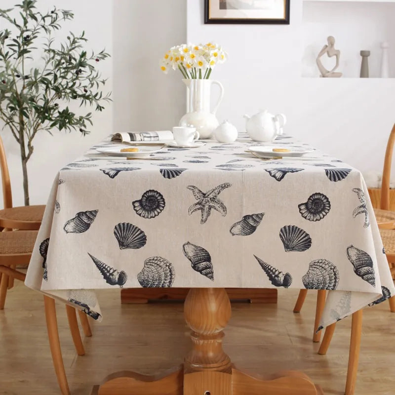 Toalhas de mesa de linho de algodão com padrão de concha do mar estilo ins pano de mesa retangular para casa café cozinha festa capa de mesa de cozinha