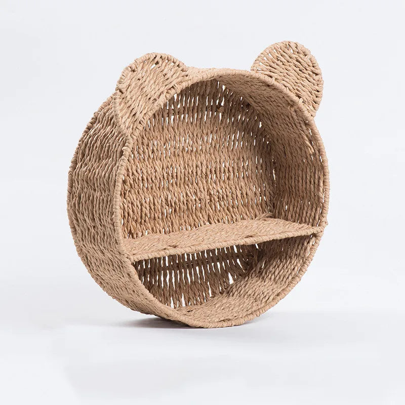 Cesta de parede cesta de armazenamento tecida à mão cesta de suspensão de rattan simulado cesta de suspensão de parede decoração de casa