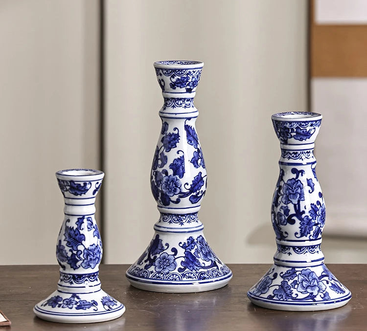 Porcelana azul e branca cerâmica casa castiçal, incenso, decoração de casa simples, estilo chinês