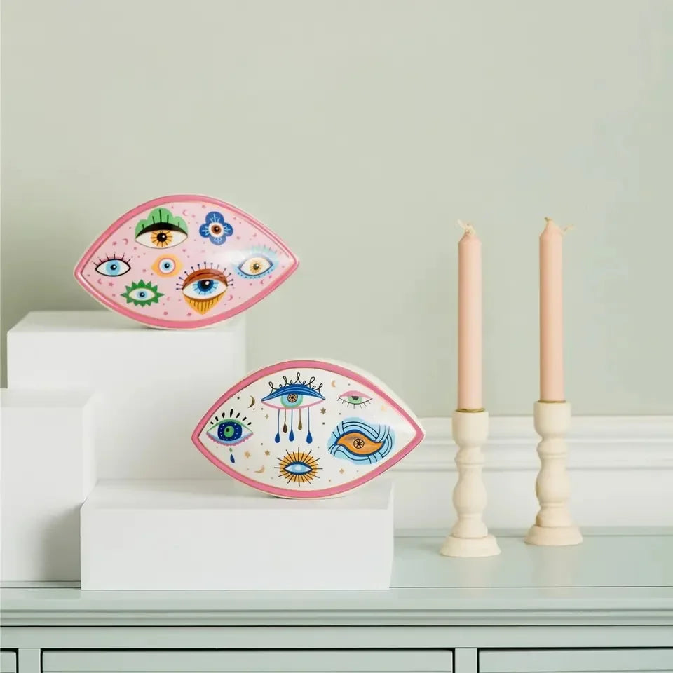 Artesanato de cerâmica criativo, decoração de casa, azul turco, esculturas de mau olhado, estátua de olho do diabo, estilo marrocos, ornamentos de mesa