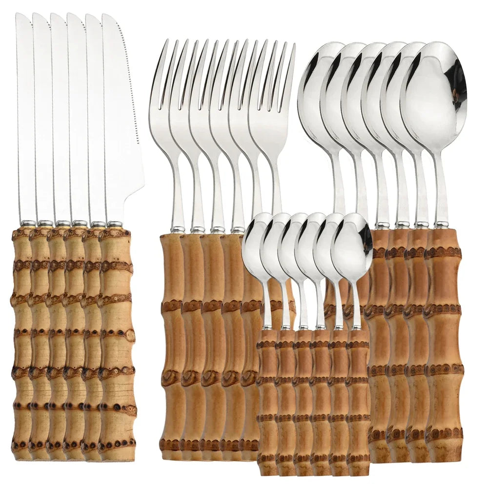 Conjunto de Talheres de Bambu com 24pcs