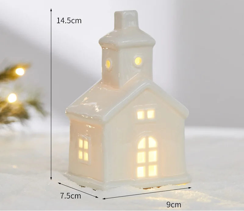 Ornamentos criativos de cerâmica pequenas casas decorações de natal brilhantes casas de neve mobiliário doméstico ins ornamentos decoração
