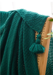Cobertores nórdicos para cama, sofá, colcha de malha grossa, cobertor de malha com borla, cor lisa, waffle em relevo