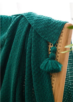 Cobertores nórdicos para cama, sofá, colcha de malha grossa, cobertor de malha com borla, cor lisa, waffle em relevo