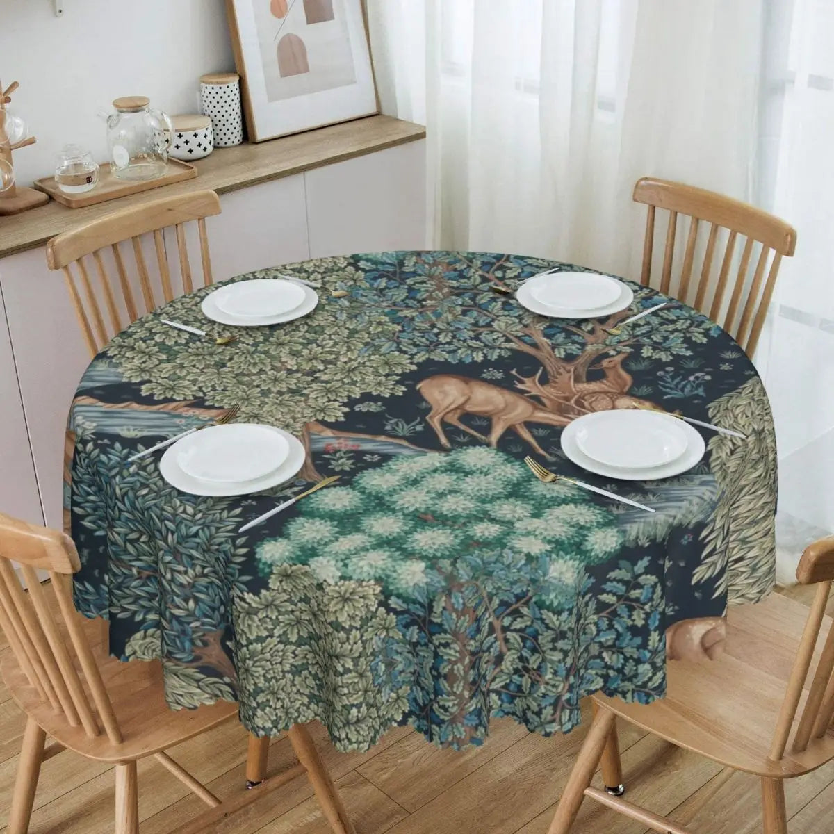 Redonda Pavões E Raposa Por William Morris Toalha De Mesa À Prova De Óleo À Prova D' Água Cobre Animais Da Floresta Têxtil Padrão Toalha De Mesa