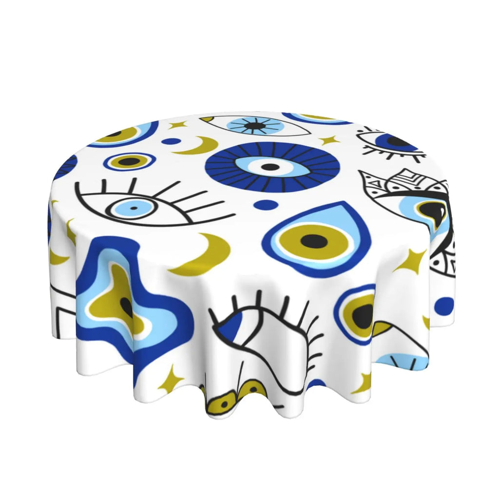 Toalha de mesa redonda de mau olhado, capa de mesa decorativa de tecido, toalha de mesa de 60 polegadas para mesa