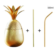 Copo de abacaxi de aço inoxidável, caneca mule de moscou, canecas de metal criativas, copos de vidro de coquetel com canudo e tampa, canecas de coquetel, ferramenta de bar